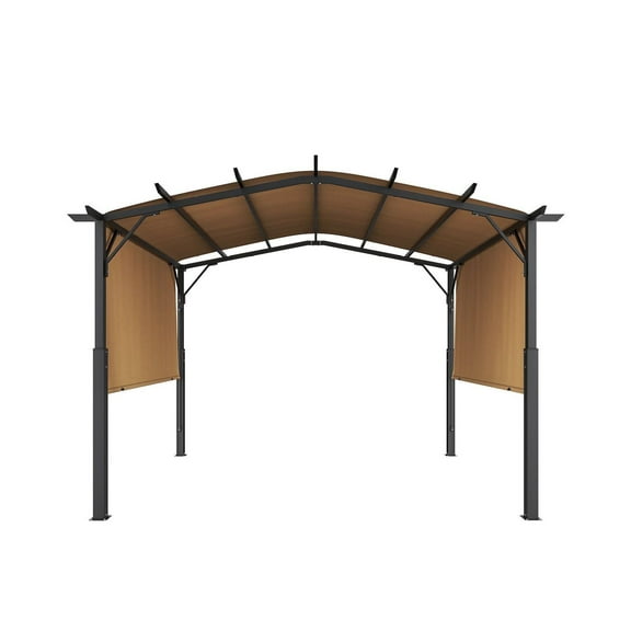 10x10ft Outdoor Pergola, Metal Arch Pergola with Canopy, Patio Shade Pavilion, Backyard Deck Pergola, Retractable Sun Shelter