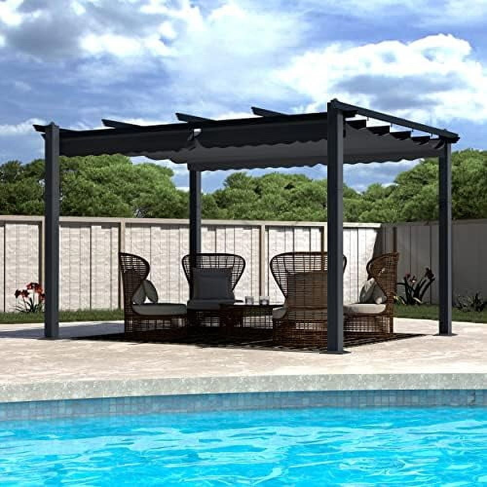 10x10ft Pergola, Metal Pergola w/Thicker Post & Upgraded Retractable ...