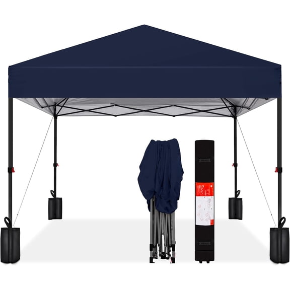 10x10ft Pop Up Canopy Tent, Outdoor Shade, 1 Person 1 Minute Set Up, Carry Case, 4 Weight Bags - Navy Blue