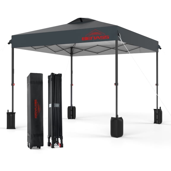 10x10ft Pop-Up Canopy Tent with Removable Sidewalls & Sandbags – Portable Outdoor Shelter for Parties, Camping, and Tailgating - Gray