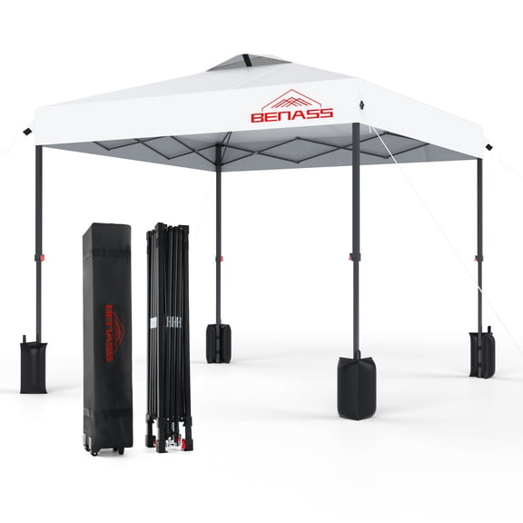 10x10ft Pop-Up Canopy Tent with Removable Sidewalls & Sandbags – Portable Outdoor Shelter for Parties, Camping, and Tailgating - White