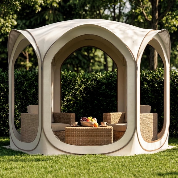 10x10ft Pop-up Screen House Tent Portable Instant Room With Mesh Doors And Carry Bag For Patio Backyard Deck Camping Outdoor Pop Up Gazebo Popup Beige