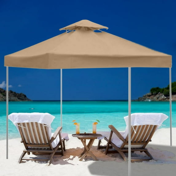 10x10ft Replacement Gazebo Canopy - 2-Tier Vented Roof Cover for Outdoor Pavilion, Patio & Garden (Beige, 210D Polyester)