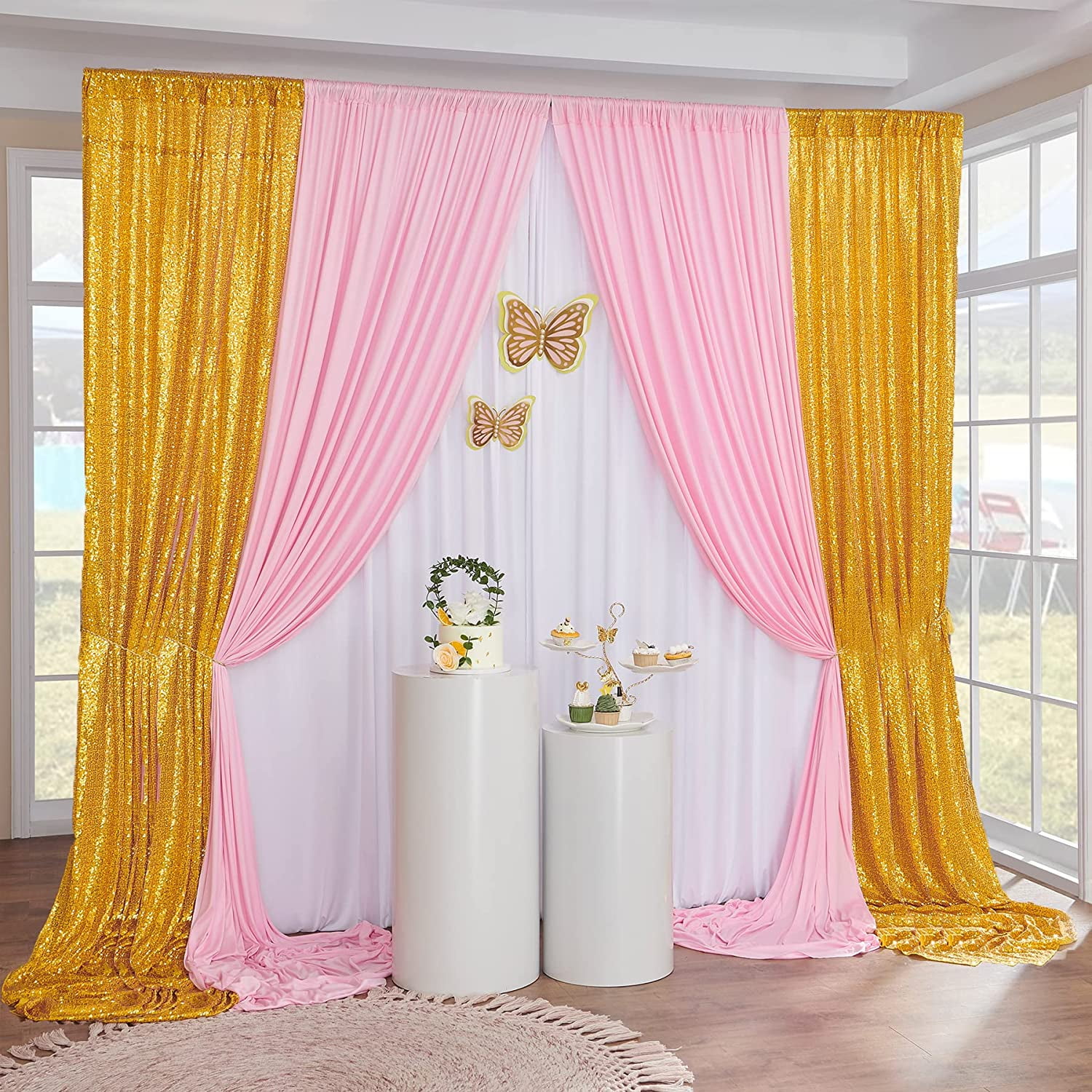 10x10ft White Backdrop Curtain Panels 10x10ft Pink Backdrop ...