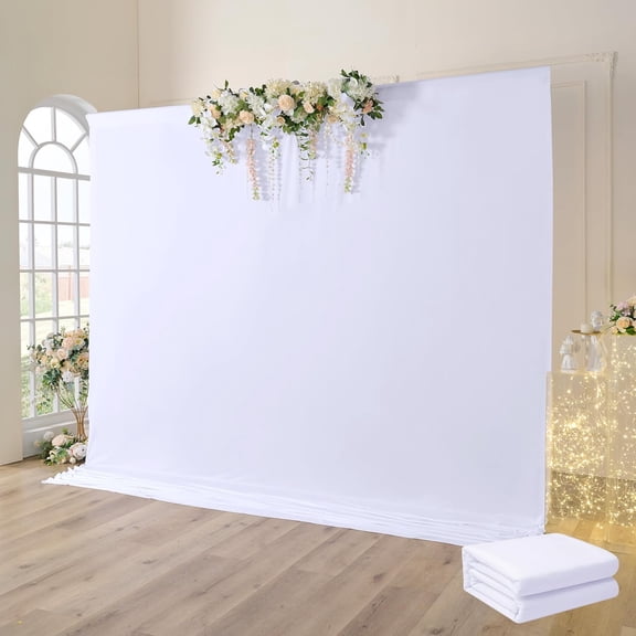 10x10ft White Backdrop Curtains for Parties, Wrinkle Free Polyester 1 Panel 10 FT Wide Photo Backdrop Drapes One Panel Design Drop Cloth for Wedding Birthday Shower Background