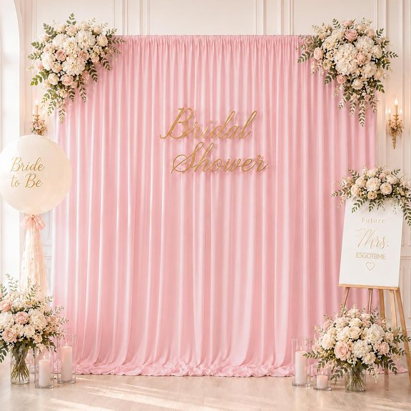 10x10ft Wrinkle Free Blush Pink Backdrop Curtain Set, Soft Fabric Drapes, 2 Panels 5x10ft Wedding and Birthday Party Photography Background