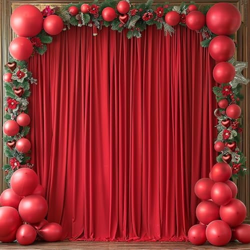 10x10ft Wrinkle Free Red Backdrop Curtain for Parties Soft Fabric Drapes Wedding Red Curtain Backdrop for Birthday Party Decorations Background for Photography 5x10ft, 2 Panels