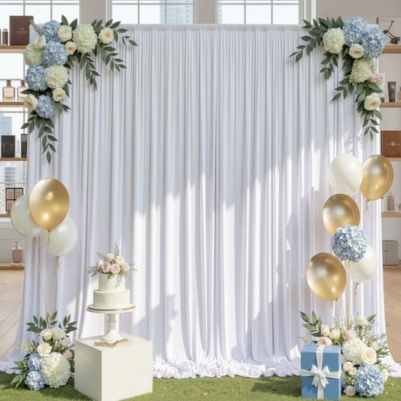 10x10ft Wrinkle Free White Backdrop Curtains for Party Background, 2 Panels 5x10ft Silky Polyester Photo Backdrop Drapes Back Drop Cloth for Wedding Birthday Photography Baby Shower Decor
