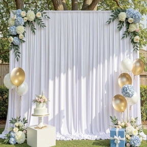 10x10ft Wrinkle-Free White Photo Backdrop Curtain 2 Panels 5x10ft Silky Polyester Drapes for Wedding, Birthday, Baby Shower & Photography Decor