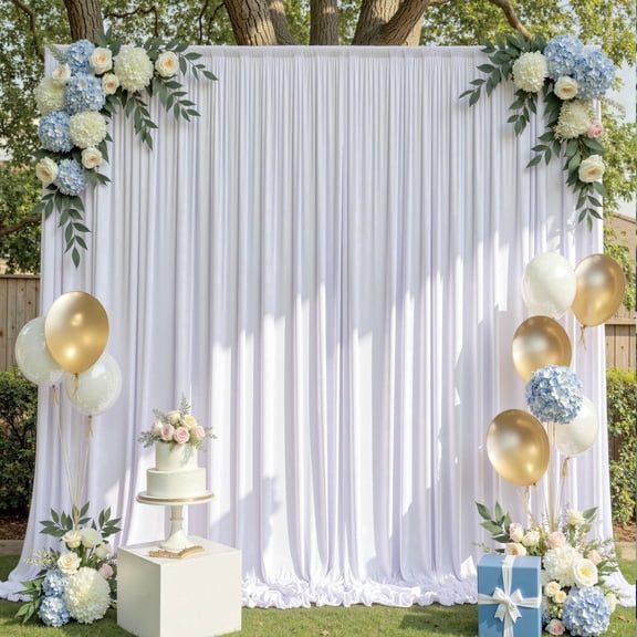 10x10ft Wrinkle-Free White Photo Backdrop Curtain – 2 Panels 5x10ft Silky Polyester Drapes for Wedding, Birthday, Baby Shower & Photography Decor