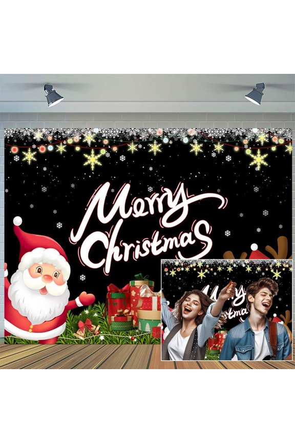 10x10ftMerry Christmas Backdrop Decorations, Winter Santa Claus Snowflake Reindeer Banner Indoor for Xmas Holiday Party Photo, Decoration Supplies for Home School Office Photo Booth Portrait Props