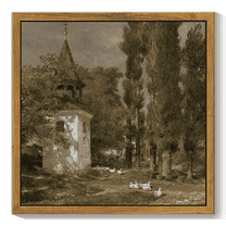 10x10in Natural Framed Countrysid Framed Wall Art Vintage Classic Retro Village Landscape Rustic Wall Prints Farmhouse Kitchen Bathroom Office Decor