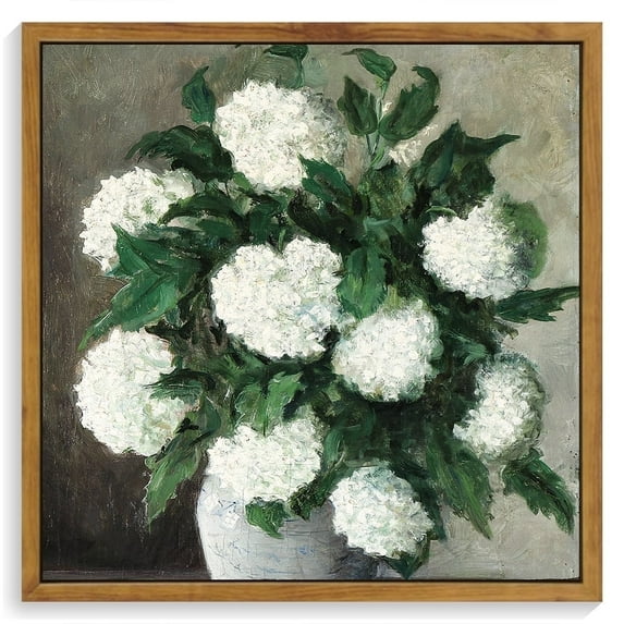 10x10in Natural Framed Hydrangeas Canvas Wall Art Vintage Flower Classic Wall Prints Modern Farmhouse Kitchen Bathroom Office Decor