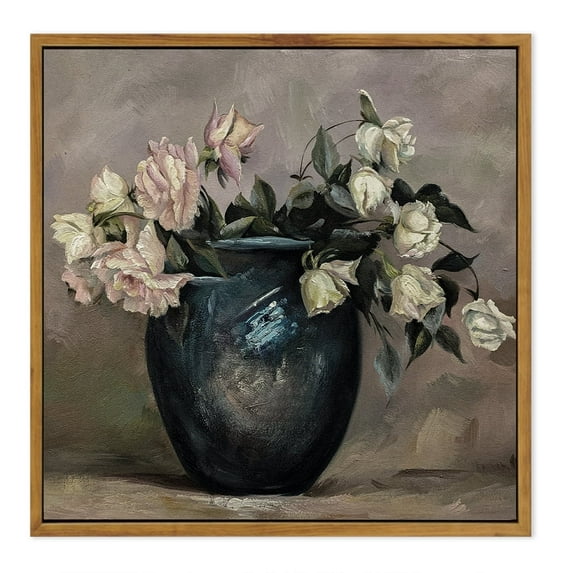 10x10in Natural Framed Landscape Canvas Wall Art Vintage Framed Flower Classic Wall Prints Modern Farmhouse Kitchen Bathroom Office Decor