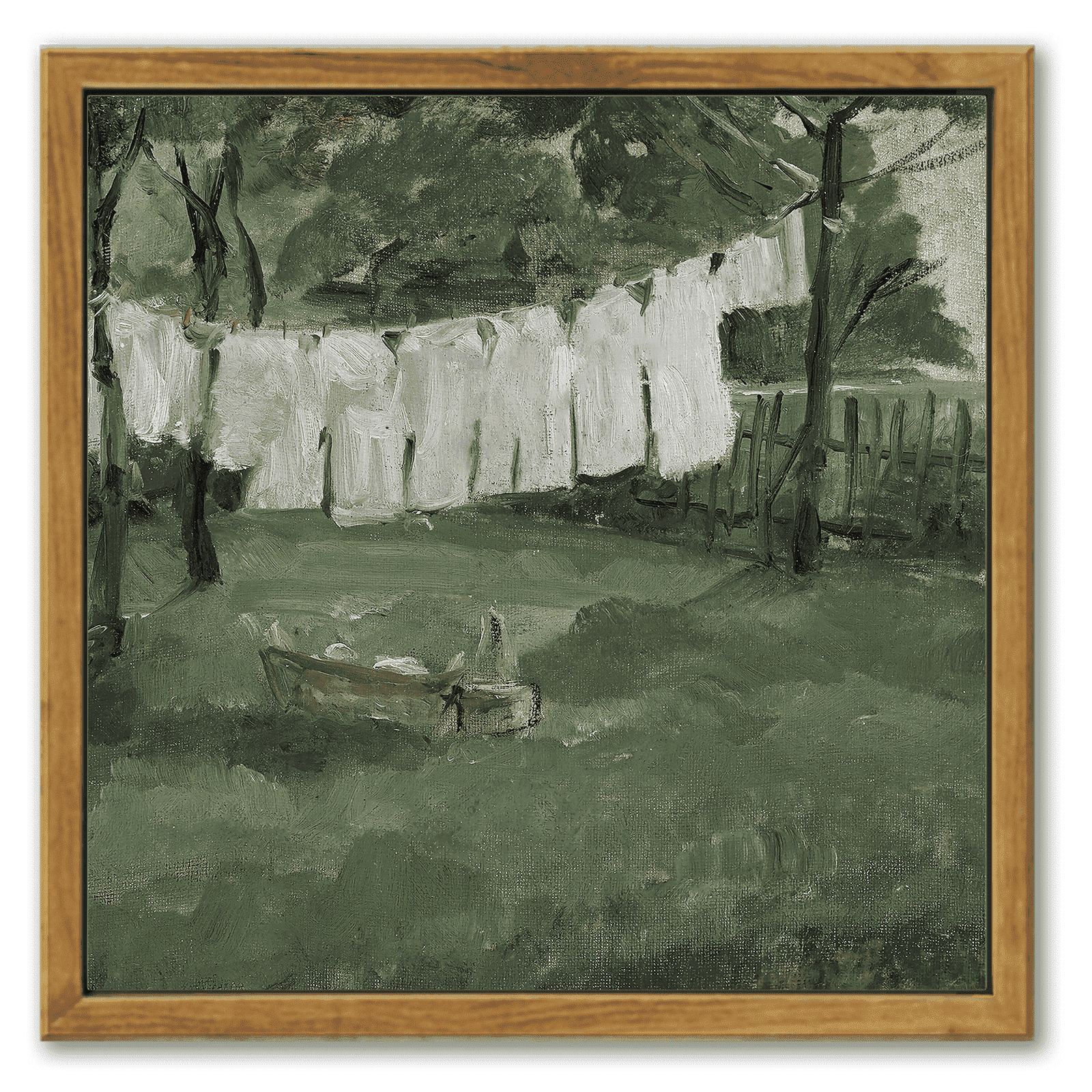 10x10in Natural Framed Landscape Canvas Wall Art Vintage Framed Laundry Room Classic Wall Prints Modern Farmhouse Bathroom Office Decor