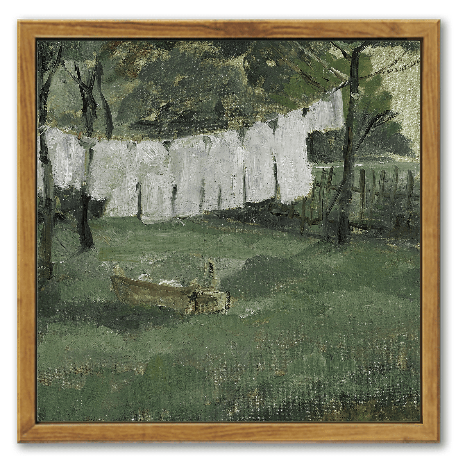 10x10in Natural Framed Landscape Canvas Wall Art Vintage Framed Laundry Room Classic Wall Prints Modern Farmhouse Bathroom Office Decor