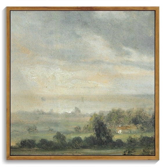 10x10in Natural Framed Landscape Framed Canvas Wall Art Vintage Retro Rustic Village Prints Modern Kitchen Bathroom Office Decor