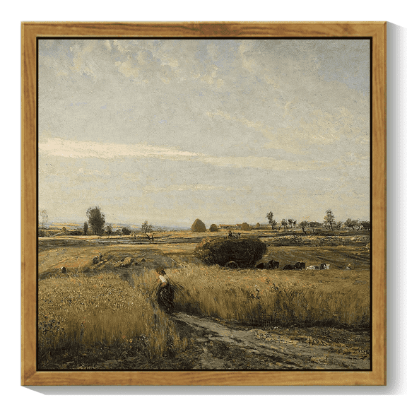 10x10in Natural Framed Landscape Framed Wall Art Vintage Classic Retro A Bountiful Harvest in the Wheat Fields Wall Prints Farmhouse Kitchen Bathroom Office Decor