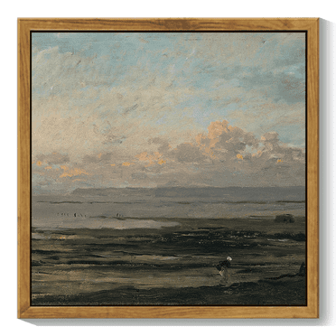10x10in Natural Framed Seascape Framed Wall Art Vintage Classic Retro Beach Landscape Wall Prints Farmhouse Kitchen Bathroom Office Decor