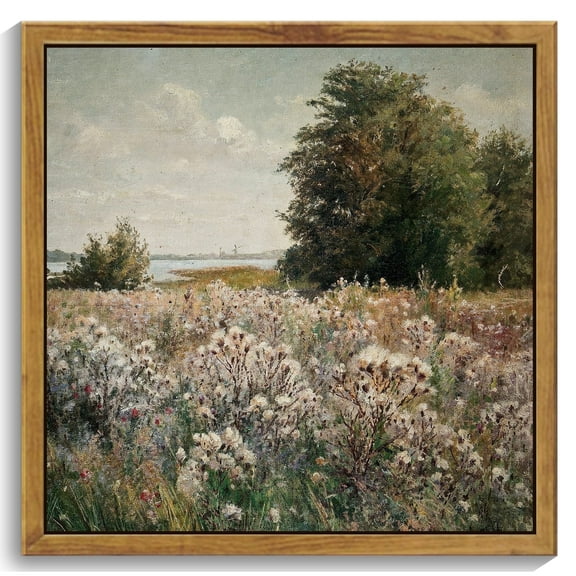 10x10in Natural Framed Vintage Flower Landscape Wall Art Classic Retro Wildflower Wall Prints Farmhouse Kitchen Bathroom Office Decor