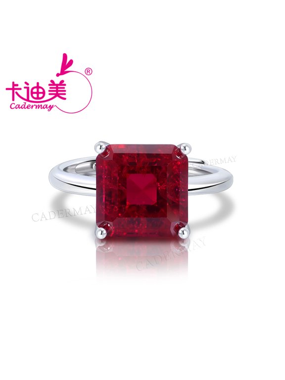 10x10mm Asscher Cut 5# Lab Grown Ruby With Inclusions 925 Silver Rings Adjustable Ring For Women Jewelry