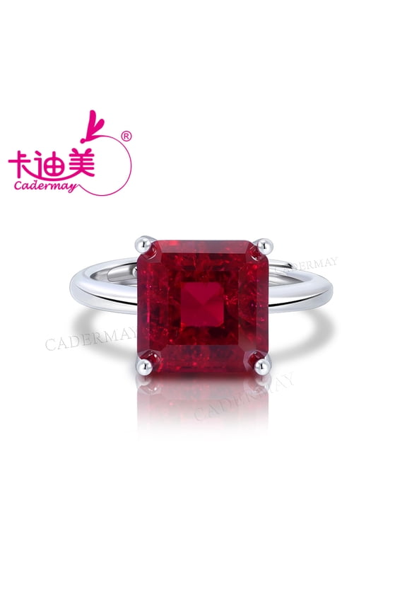 10x10mm Asscher Cut 5# Lab Grown Ruby With Inclusions 925 Silver Rings Adjustable Ring For Women Jewelry