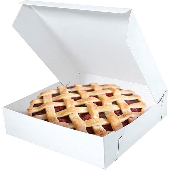 10x10x2 1/2 Inch White Bakery Cake Box, Pie / Dessert Packaging, 10 Count