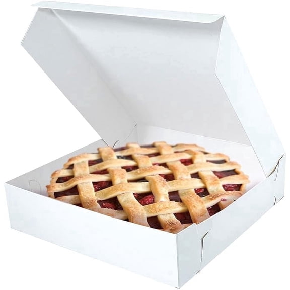 10x10x2 1/2 Inch White Bakery Cake Box, Pie / Dessert Packaging, 100 Count