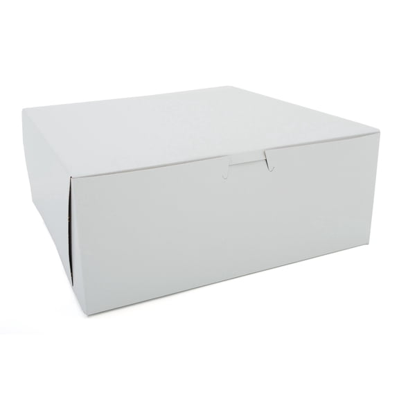 10x10x4 Inches White Bakery Box, Sturdy Clay-Coated Kraft Paperboard, Lock Corner No Window for Cakes Cookies, 100 Units