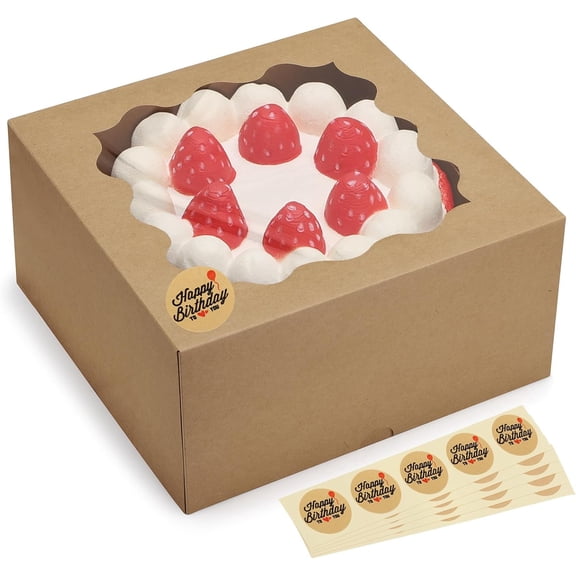 10x10x5-Inches-Cake-Boxes-with-Window-25pcs-Brown-Bakery-Boxes for Pies, Cookies, Pastries, Chocolates, Birthday Party, Wedding