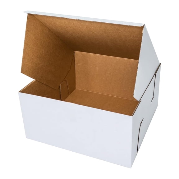 10x10x5 Inch White/Brown Cake Boxes, Heavy-Duty Corrugated Bakery Boxes, 6 Count