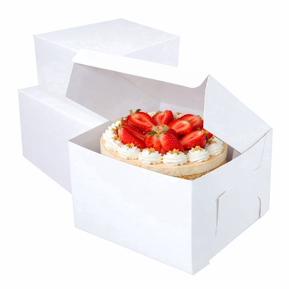 Cake S.O.S 10x10x5 inch White Cake Boxes, One-Piece Bakery Packaging, (50 Count)