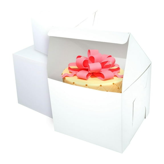 10x10x8 Inch White Tall Cake Boxes, One-Piece Bakery Packaging, 12 Count
