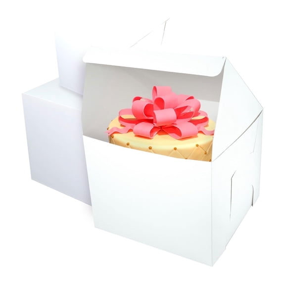 10x10x8 Inch White Tall Cake Boxes, One-Piece Bakery Packaging, 50 Count