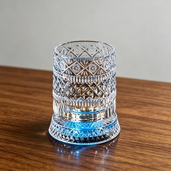 10x10x8cm 360 Degree Rotating Whiskey Glass Vintage Ribbed Crystal Glass with 7 Color Ambient LED Light Decanter Function Cool Bar Accessory for Home Office