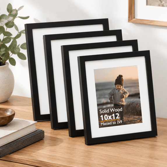 10x12 Black Picture Frame Solid Wood with Plexiglass for 7x9 Mat or ...