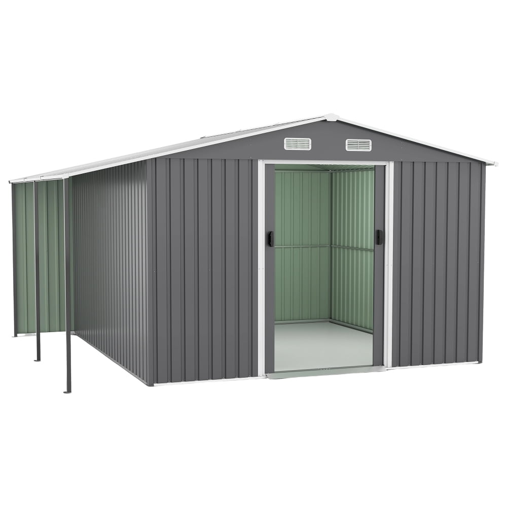 10x12 FT Dual-Zone Metal Storage Shed, Features Lockable Tool Storage & Firewood Bay for Organized, Secure Backyard Utility