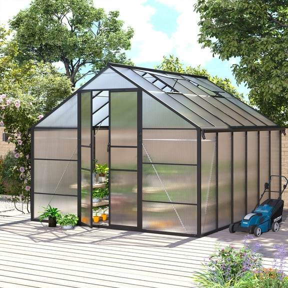10x12ft Greenhouse for Outdoors, Enhanced Aluminum Frame Greenhouse with Roof Vent, Large Walk-in Green House for Garden Backyard