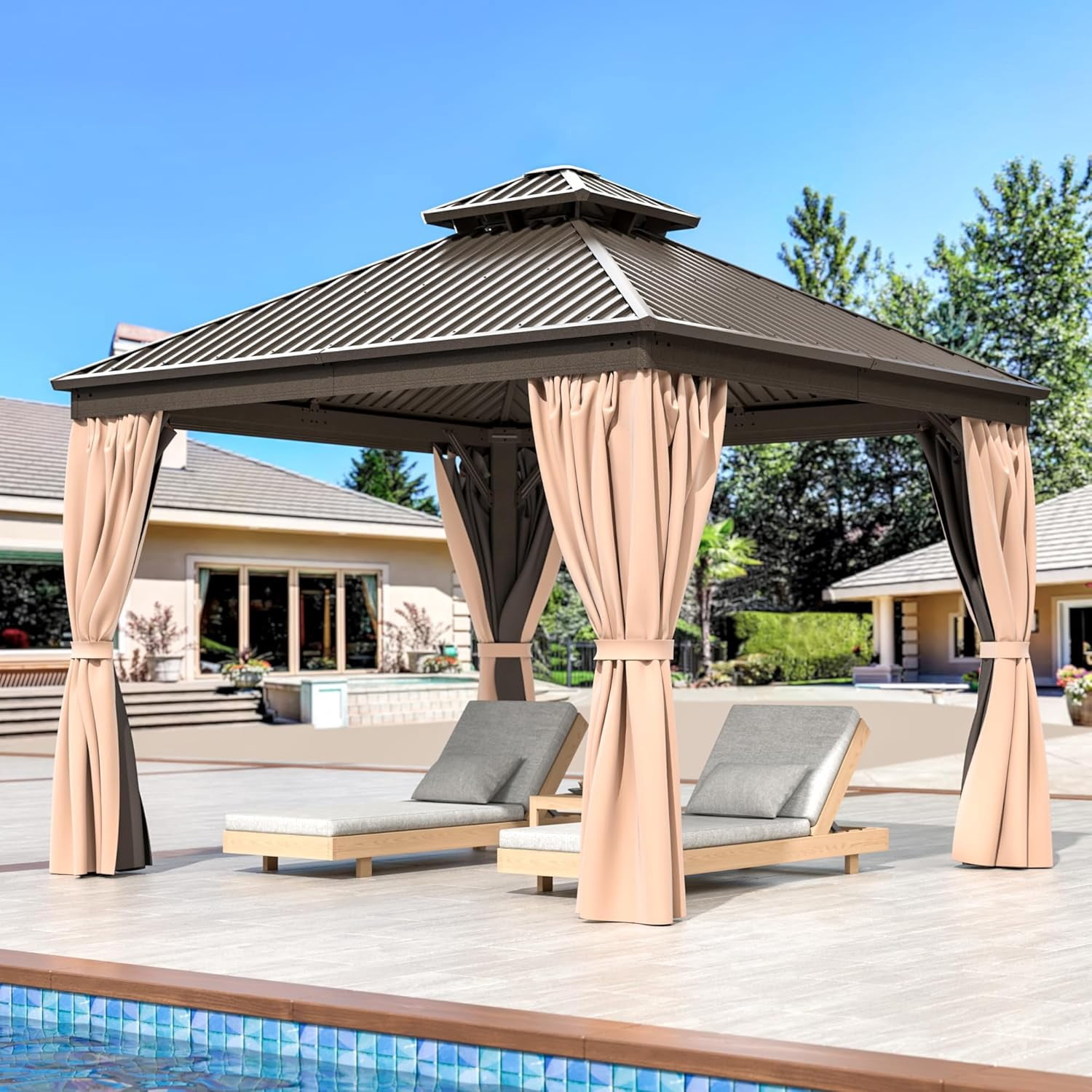 10x12 FT Hardtop Gazebo with Aluminum Frame, Galvanized Steel Double