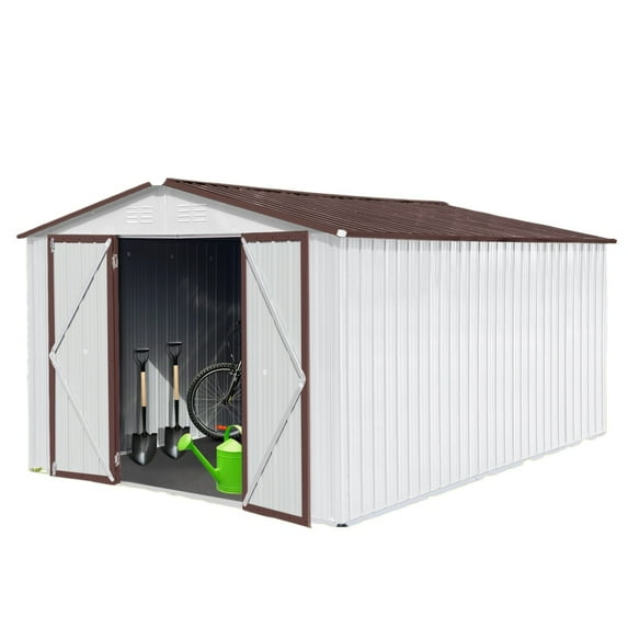 10x12 FT Heavy Duty Metal Storage Shed - Outdoor Garden Tool Shed with Secure Locking System & Weather-Resistant Design