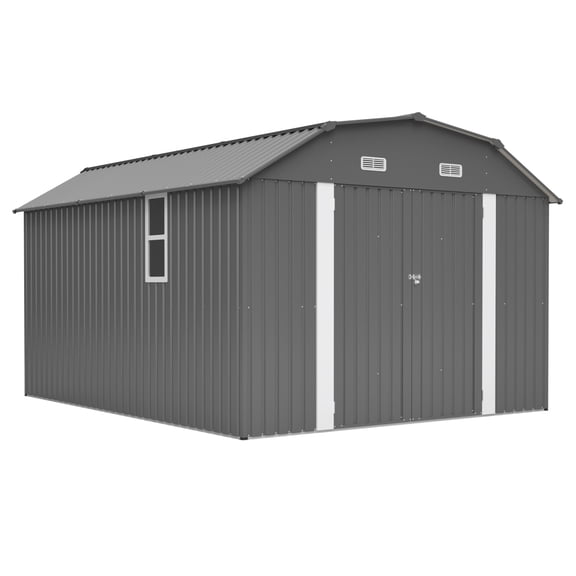 10x12 FT Heavy Duty Steel Shed with Floor Kit, Two windows Rust-Resistant Outdoor Tool Storage, Large Garden Equipment Shelter