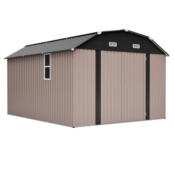 10x12 FT Metal Outdoor Shed with Floor Frame Kit, Heavy Duty Tool Storage Building for Garden & Patio