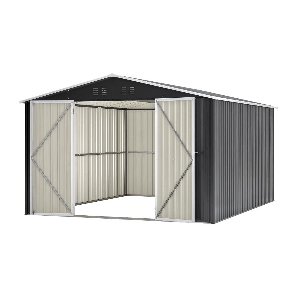 10x12 FT Metal Outdoor Storage Shed – Large Utility Tool Shed with Lockable Doors and Reinforced Frame, Black Garden Storage for Backyard & Patio