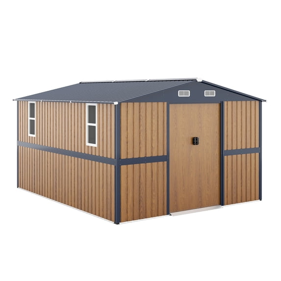 10x12 FT Outdoor Steel Storage Shed with Lockable Doors & 2 Windows, Versatile Garden Shed for Backyard, Patio StorageTools & Chicken Coop
