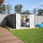 10x12 FT Outdoor Storage Shed, Utility Metal Tool Storage with Lockable Doors and Updated Frame Structure, Large Metal Garden Shed for Backyard, Patio Lawn, Black