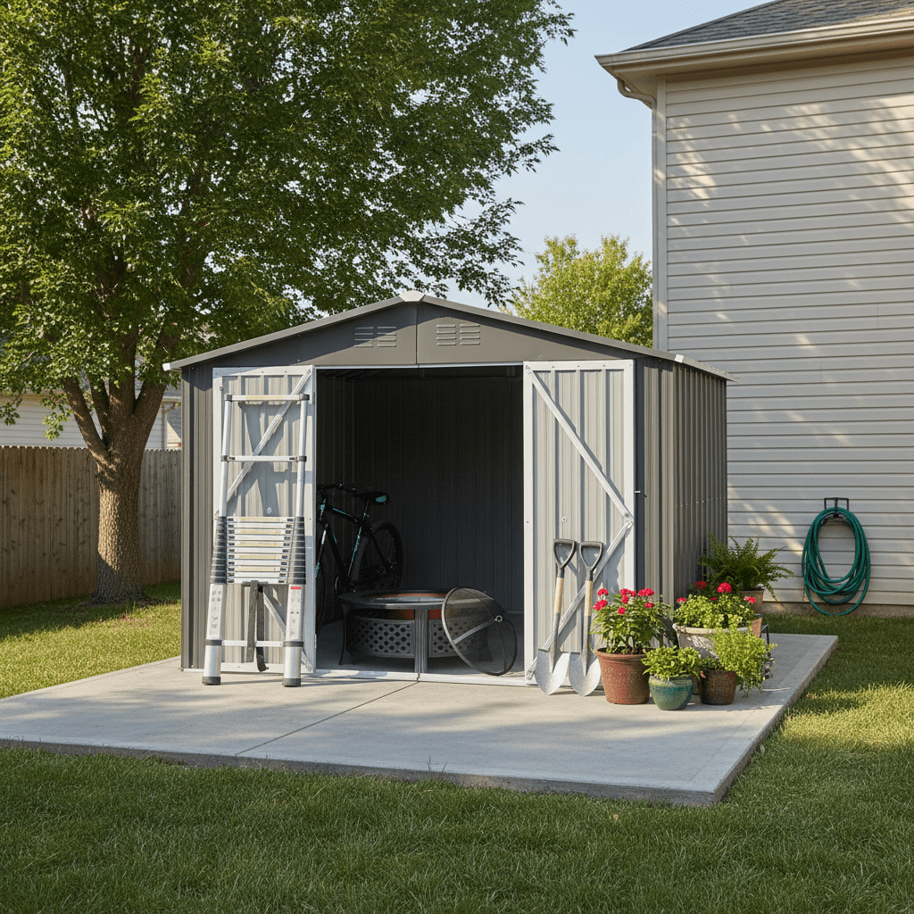 10x12 Ft Metal Outdoor Shed, Grey | Galvanized steel frame, double ...