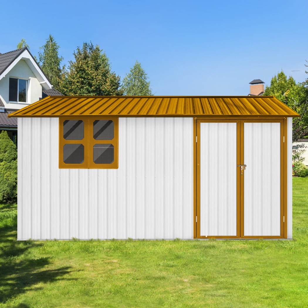 10x12 Ft Metal Outdoor Storage Shed with Lockable Hinged Door, Built-In ...