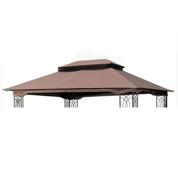 10x12 Ft Outdoor Patio Gazebo Replacement Canopy,Double Tiered Gazebo Tent Roof Top Cover,Easy-Install for Outdoor Garden Patio，Brown