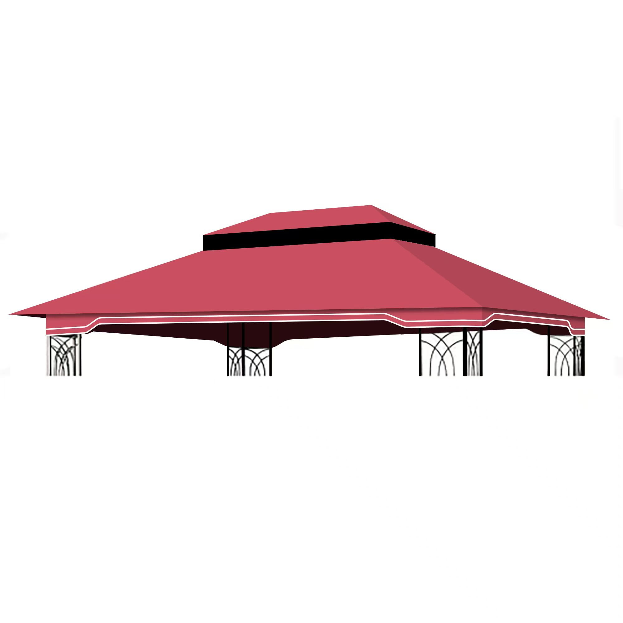 10x12 Ft Outdoor Patio Gazebo Replacement Canopy,Double Tiered Gazebo Tent Roof Top Cover,Easy-Install for Outdoor Garden Patio,Red
