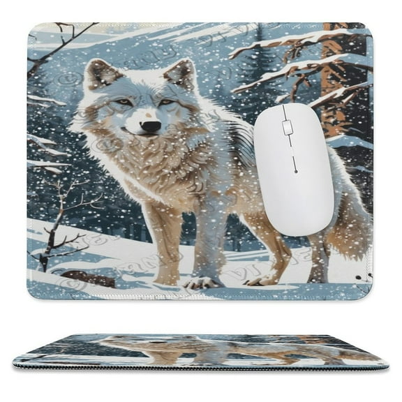 10x12 IN Mouse Pad - Festive Wolf Theme, Stitched Edge, Ideal for Gaming or Travel, Perfect for Women and Boys on Winter Holidays